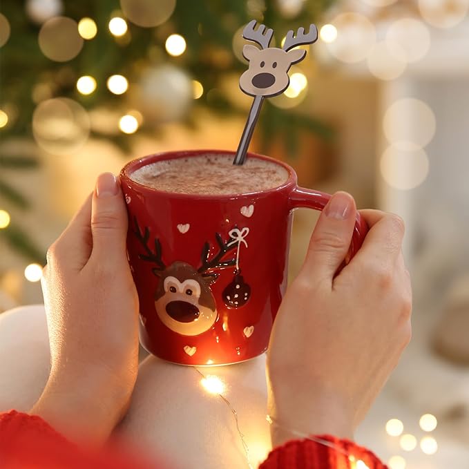 30 Pcs Christmas Drink Stirrers Xmas Stir Stick Holiday Coffee Swizzle Stick Reusable Plastic Hot Cocoa Bar Chocolate Decoration Cocktail Mixer(Reindeer,Lively Color)