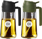 YARRAMATE 2Pcs 16oz/470ml Glass Olive Oil Sprayer for Cooking with Stickers, 2 in 1 Oil Dispenser for Kitchen Gadgets, Food Grade Premium Spray Bottle for Salad, BBQ (Black&OliveGreen)
