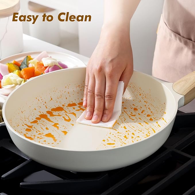 SENSARTE Ceramic Nonstick Frying Pan Skillet 9.5Inch Non Stick Omelette Pans, Non-toxic Healthy Kitchen Cooking Chef's Pan, Free of Intentionally Added PFOA/PFAS/PTFE, Induction Compatible, White