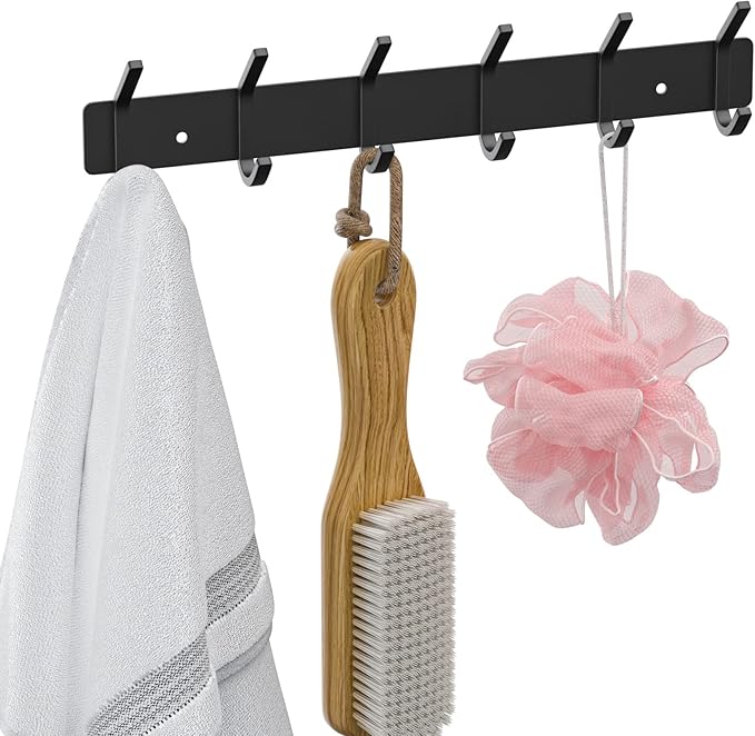 VAEHOLD Wall Hooks Coat Hooks Wall Mounted, Coat Rack with 6 Double Hooks for Hanging Towel Hat Coat Robe Bag Key for Bathroom Kitchen Bedroom 2 Pack