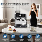 20 Bar Pressure Stainless Steel Espresso Machine with Grinder, 1.5l Removable Water Tank, Milk Frother Steam Wand for Latte and Cappuccino, Adjustable Shot Volume,Black