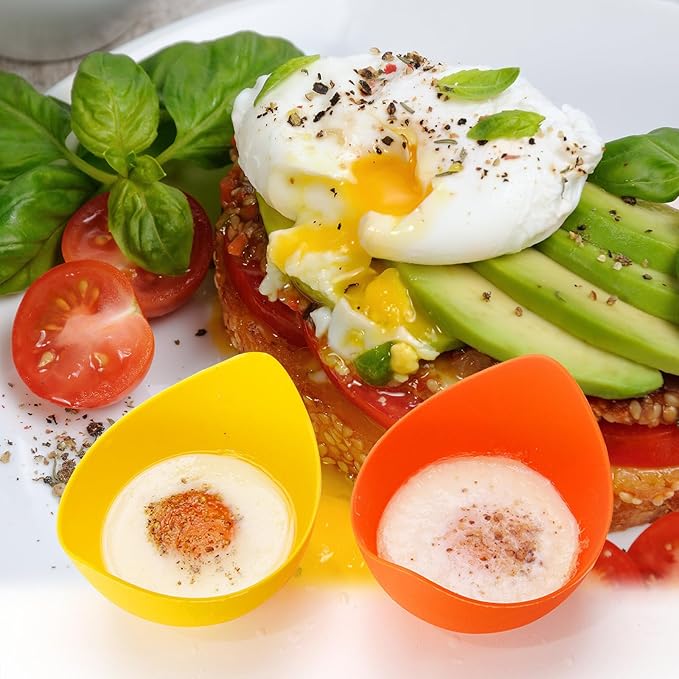 Poached Egg Cooker - Egg Poaching Cups, Non-Stick Silicone, Microwave & Stovetop, 4 Pack, BPA Free