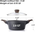 SENSARTE Nonstick Stock Pot with Lid, 2.6/4.5/6.6/8.5 QT Soup Pot Casserole Pot, Healthy Pasta Pot, Large Deep Cooking Pot, Big Sauce Pot Stew Pot, Induction Compatible, PFOA PFOS APEO Free, Black
