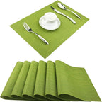 PIGCHCY Placemats,Washable Durable Vinyl Woven Table Mats,Elegant Heat Resistant Placemats for Dining Table Set of 6 (18 x 12 inches,Sage Green)