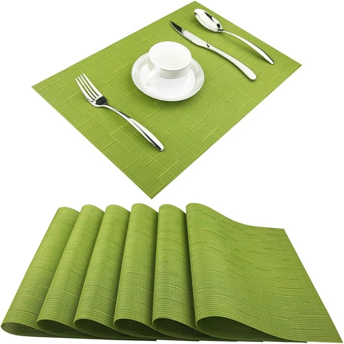 PIGCHCY Placemats,Washable Durable Vinyl Woven Table Mats,Elegant Heat Resistant Placemats for Dining Table Set of 6 (18 x 12 inches,Sage Green)