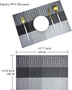 PIGCHCY Placemats,Washable Durable Woven Vinyl Placemats for Dining Table,Easy to Clean Plastic Placemats Set of 6 (Black)