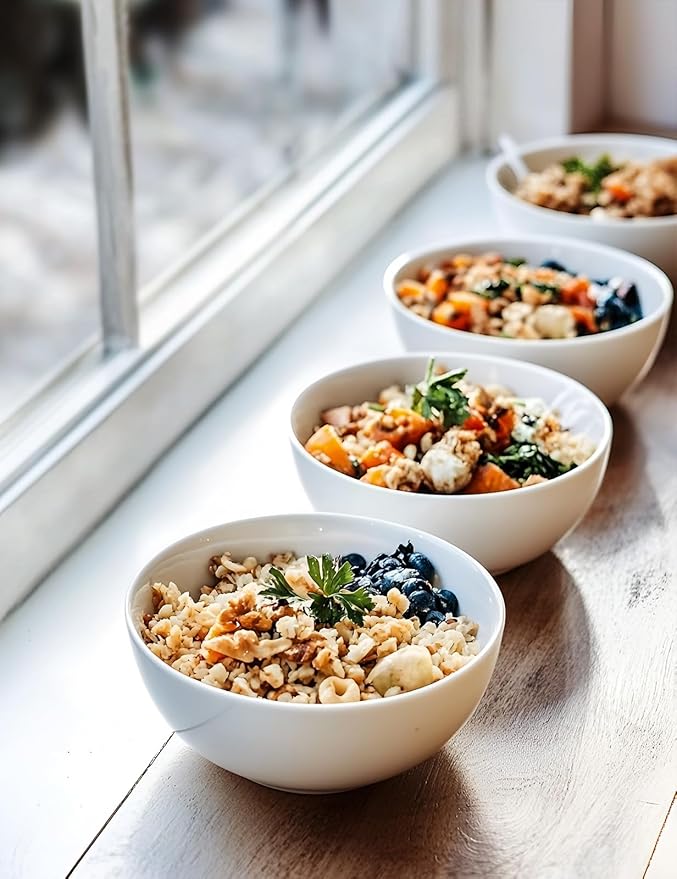 AISBUGUR 28 OZ Soup Bowls,6Inch Ceramic White Bowls Set of 4 for Kitchen,Cereal Bowls for Soup, Cereal, Oatmeal, Fruit, Rice,Bowls Set for Dishwasher & Microwave Safe