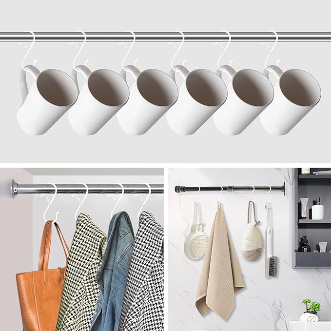 12PCS S Hooks for Hanging,3.5 Inch Heavy Duty Closet Hooks with Safety Buckle,Closet Hooks Hanging for Plants,Clothes,Kitchen Utensil,String Lights,Handbags,Belt, Hat, Cup, Tie (White)