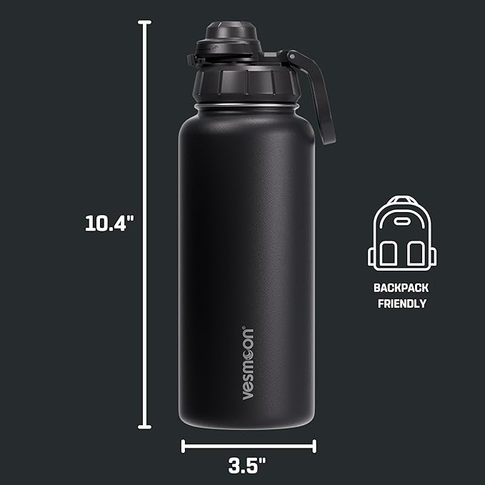 Vesmoon Vessence 32 Oz Stainless Steel Tea Infuser Bottle for Loose Leaf Tea, Water, Herbs, Fruits - Triple Layered Insulated, Leak Proof Bottle with Lid and Clip Handle - 24 Hours Hot/Cold