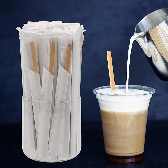 1000PCS 5.5 in Individually Wrapped in Paper Wooden Coffee Stirrers, A+++Level Smooth Rounded Edges Wood Sticks for Daily Use or Other DIY Craft Design (1000pcs)