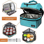 OPUX Lunch Box For Men Women, Insulated Large Lunch Bag Adult Work, Double Decker Lunchbox Meal Prep Dual Compartment Leakproof Lunch Cooler,Soft Lunch Tote Boys Girls Kids School, Aqua Turquoise 12L