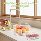 2 PCS Fruit Storage Containers for Fridge with Timer & Strainer, 5.5L+2.3L Bread Box BPA-Free Produce Keepers Leakproof Food Containers with Handle Airtight Lids for Vegetables Fruit Meat Fresh Longer