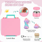 Bento Lunch Box for Kids with 9oz Soup Thermo, Leakproof Lunch Food Containers with 4 Compartment, Kids Thermo Hot Food Jar for School Travel