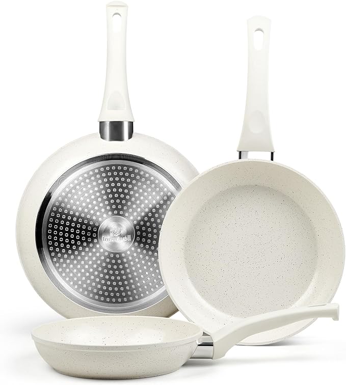 Ceramic Frying Pan Set, Set of 3 Non Stick Frying Pans, White Ceramic Induction Cookware, Nonstick Skillet Omelette Egg Frying Pan Set, kitchen Cooking Pan Set, PFOA&PFAS Free