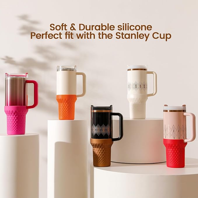 Silicone Boot for Stanley - Tall Rubber Cup Bottom Protector Sleeve Accessories for 40oz Stanley Adventure Quencher Tumbler (Orange)