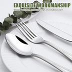 60-Piece Silverware Set for 12, Stainless Steel Flatware, Mirror Polished Cutlery Set, Utensils Include Spoons, Forks, Knives for Home, Restaurant, Beaded Handle, Dishwasher Safe