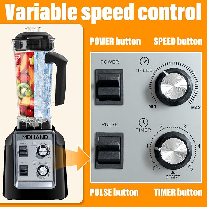 MDHAND 1400W Professional Blender for Kitchen, Smoothie Blender with 68 Oz Pitcher & Two 18-Oz Cups, Compact Countertop Blenders for Smoothies, Frozen Drinks, Ice Crushing