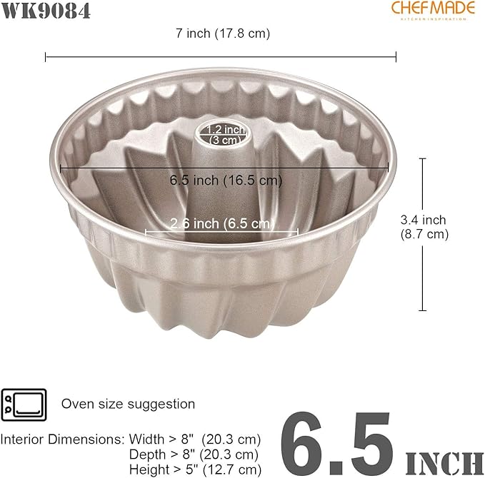 CHEFMADE Tube Cake Pan, 9.5-Inch Non-Stick Pumpkin-Shaped Tube Pan for Oven Baking (Champagne Gold)