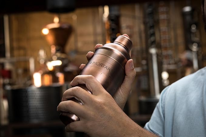 Mint & Mortar Cocktail Shaker Set, 7-Piece Bartender Kit with Stand, 24oz Martini Shaker Bottle Stainless Steel Bar Tools, Home Bar Accessories Drink Mixer, Barware Gift Set - Brushed Copper