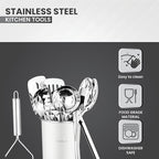 Avador® Premium Set of 10 Stainless Steel (WHITE HOLDER) Kitchen Tool Set with Holder Easy To Clean, Space Saving, Great for Cooking, Baking, Prepping (WHITE)
