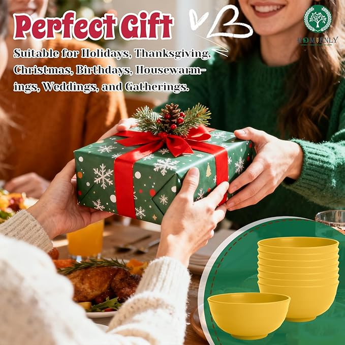 Homienly Sunshine Yellow Bowl Set of 8, 60 Oz Large Wheat Straw Bowls, Unbreakable Big Salad & Soup Bowls, Microwave Safe for Easter, Picnic, Kids Party & Family Meals