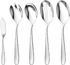 Hammered Serving Utensil Set, 18/10 Stainless Steel Serving Spoons, Salad Servers, Butter Knives, Mirror Finish, Dishwasher Safe, Elegant and Durable (10-Piece Serving Set, Fidenza Hammered)