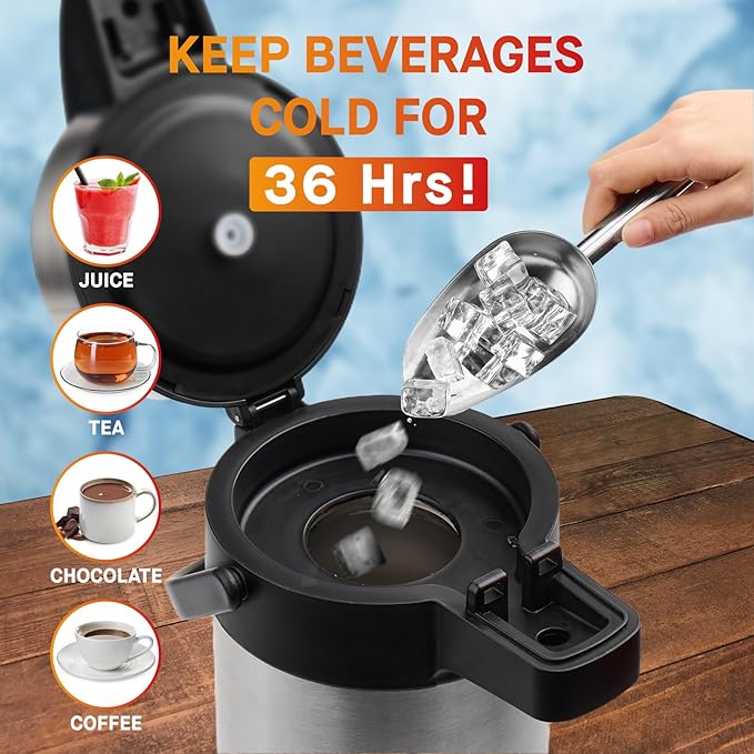 VONDIOR Airpot Coffee Dispenser with Pump - 176 oz Insulated Stainless Steel Coffee Carafe - Thermal Beverage Dispenser - Coffee Urn for Hot/Cold Water, Party Chocolate Drinks