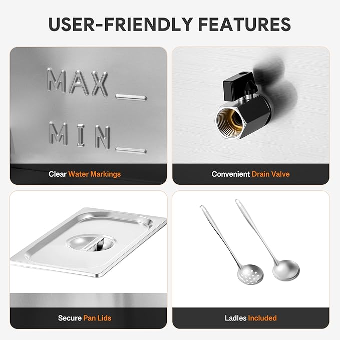 WILPREP Commercial Food Warmer with Three 1/3 Pans, 1500W Countertop Electric Warmer, 86-185°F Adjustable Temp Control & Over-Temp Protection, Stainless Steel Buffet Bain Marie