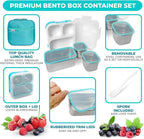 kinsho Stainless Steel Bento Lunch Box Set for Kids Babies - Insulated Bag - Leak-Proof Metal Compartment Meal Prep Food & Snack Containers for Work Travel School Toddler Daycare 24 oz Baby Teal Blue