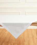 Solino Home White Linen Tablecloth 52 x 52 Inch - 100% Pure Linen Square Table Throw - Classic Hemstitch, Machine Washable Table Cloth for Summer, Fall, Autumn, Halloween