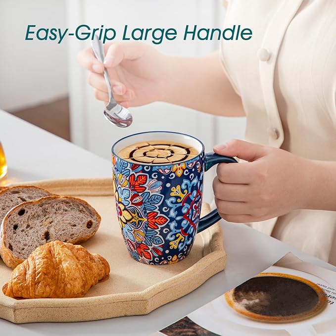 vancasso 16 oz Coffee Mugs Set of 6, Large Ceramic Mug with Handle, Boho Coffee Cups for Latte, Cappuccino & Hot Chocolate, Dishwasher & Microwave Safe Gift Set, Series SIMI