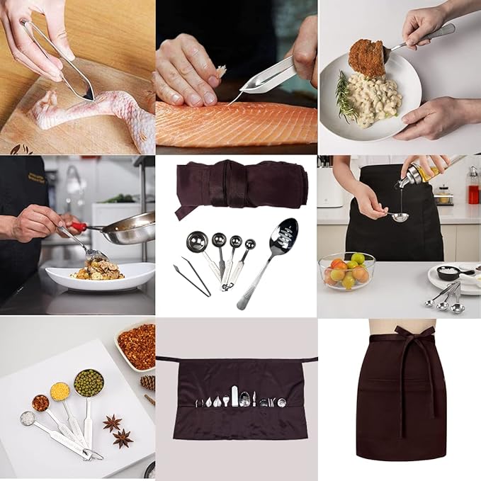 DUEBEL Professional Chef Plating Kit: 13 Piece Culinary Set with Kitchen Apron & Stainless Steel Tools for Creative Food Presentation