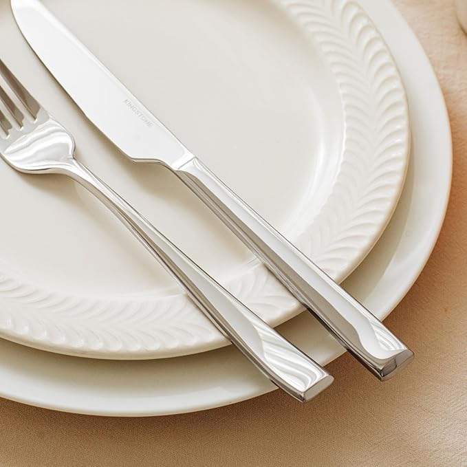 KINGSTONE Mirror Polish Silverware Set for 12, 60-Piece 18/10 Stainless Steel Flatware Set, Dishwasher Safe Cutlery Set for Wedding, Home, Restaurant, Knives Spoons and Forks Set