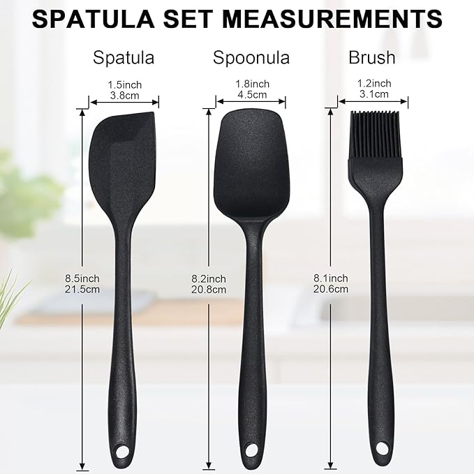 13-Piece Measuring Cups and Spoons Set with 3-Piece Black Silicone Spatula Set, BPA-Free, Dishwasher Safe Baking and Cooking Tools