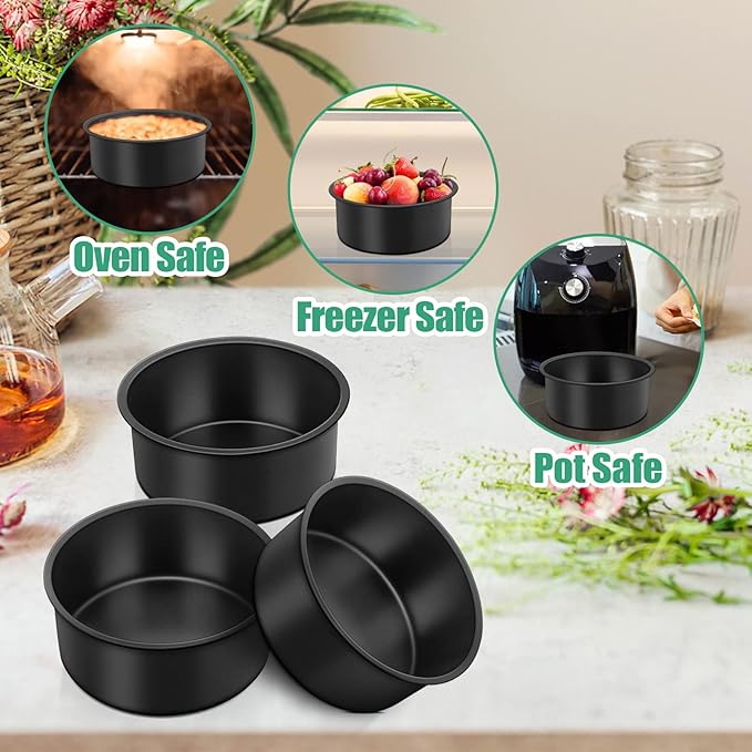 TeamFar 4inch Cake Pan Set of 3, Nonstick Mini Round Baking Cake Pan with Stainless Steel Core, for Baking Smash/Layer Cakes, Healthy & Heatproof, Release Easily & Easy Clean