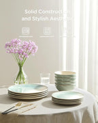 Famiware Glacier Dinnerware Sets, Plates and Bowls Dish Sets for 6 (18 Pieces), Stoneware Tableware - Dishwasher and Microwave Safe, Handcrafted Reactive Glaze, Aqua