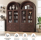 Kitchen Pantry Cabinet, Arched Bookshelf Bookcase China Pantry Storage Cabinet with Drawers Doors and Shelves,71“ Tall Food Pantry Funiture for Living Room,Dining Room (Walnut)