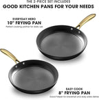 imarku Non Stick Frying Pans, Professional Cast Iron Skillets 2 Pcs - 8 Inch & 10 Inch Frying Pans Nonstick, Honeycomb Long Lasting Frying Pan Set Gold Handle Oven Safe Pan, New Home Essentials
