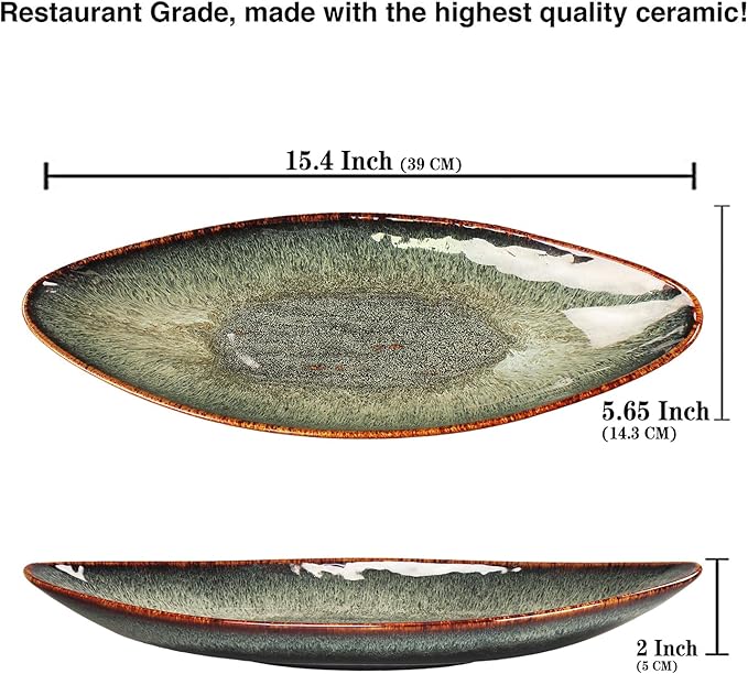 Serving Platter Olives Plate Large Serving Tray, Set of 4, for Entertaining, Porcelain Trays and Platters Sushi Salad Plates Serving Dinnerware Appetizer Serving Tray, Black reaction Glaze