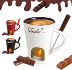 Chocolate Fondue Mug, Fondue Cups Tealight, Chocolate Melting Mug With Candle, Mini Ceramic Chocolates Melting Cup With Forks, Date Night Birthday Wedding Gifts (White)