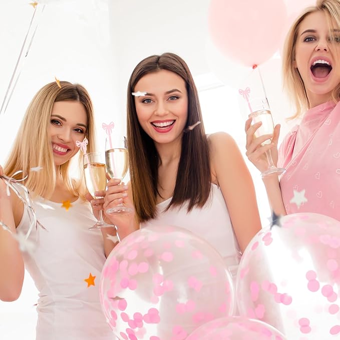 50 Pcs Bow Drink Stirrer, Reusable Acrylic Cocktail Stirrers, 15 cm / 6 in Pink Bow Swizzle Stir Sticks for Cocktails Coffee Bachelorette Party Wedding Festival Decoration