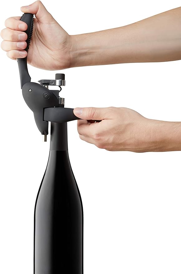 Rabbit W6004N Original Lever Corkscrew Wine Opener with Foil Cutter and Extra Spiral, Black Finish, Smooth Lever Action for Effortless Cork Removal