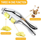 Garlic Press and Slicer 3 In 1, Food Grade Stainless Steel Garlic Mincer Chopper Crusher Garlic Press Kitchen Tool with Garlic Peeler Skin Remover and Clean Brush
