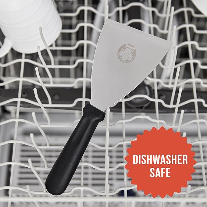 Chef Pomodoro Pizza Dough Scraper Tool 4" (10 cm), Bench Scraper with Handle, Stainless Steel Bench Knife and Metal Chopper for Kitchen, Bread Spatula, Pastry Tool for Food and Baking