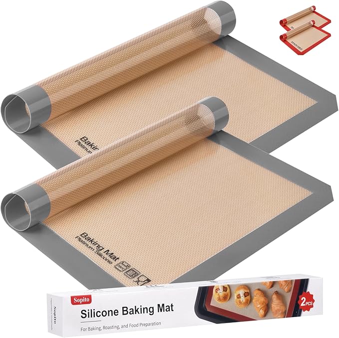 Silicone Baking Mat, Sopito Food Safe Silicone Baking Sheet, Heat Proof 480℉ Cooking Mat, Length 16.5 in Width 11.6 in, 2 PCS-Grey