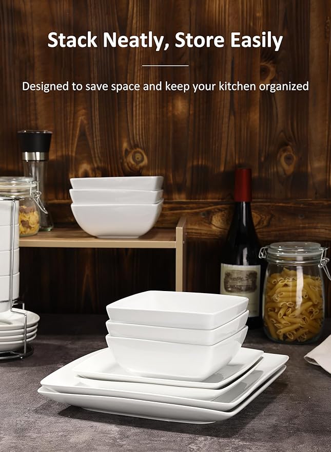 Yedio Porcelain Soup Bowls Set of 6, 28 OZ Square Cereal Bowls, Rice Bowl, for Ice Cream and Dessert Snack, Wedding Party Gift, Microwave Safe Bowl