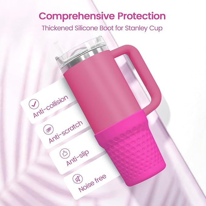 Silicone Boot for Stanley, Cup Bottom Protector Sleeve Accessories for Stanley Quencher H2.0 FlowState Tumbler 20oz/30oz/Stanley Adventure Quencher Tumbler 24oz (Rose red)