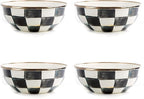 MACKENZIE-CHILDS Enamel Everyday Bowl, Serving Bowl for Entertaining, Extra-Small, Black-and-White Courtly Check, Set of 4