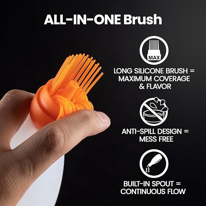 Silicone Pastry Brush, All-in-One Silicone Basting Brush with Sauce Bottle, Heat Resistant BBQ Accessories and Cooking Gadgets, BPA-Free Oil Dispenser for Cooking, Baking, Grilling (Orange)