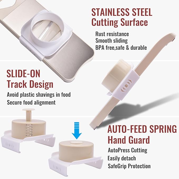 6-Blade Mandoline Slicer with Slide-On Hand Guard - Vegetable Slicer, Potato/Onion/Garlic Slicer, Kitchen Grater(Multi-Color) (Beige, 6-in-1)